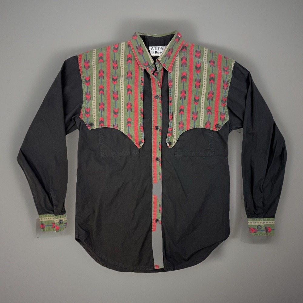 Vintage 1992 Adobe‎ Rose Button Up Western Shirt Small Aztec
